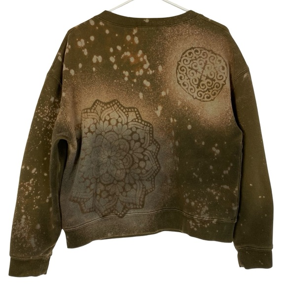 Vintage Y2K Army Sweatshirt Womens Size Medium Handmade Military Green Pullover - Picture 2 of 14